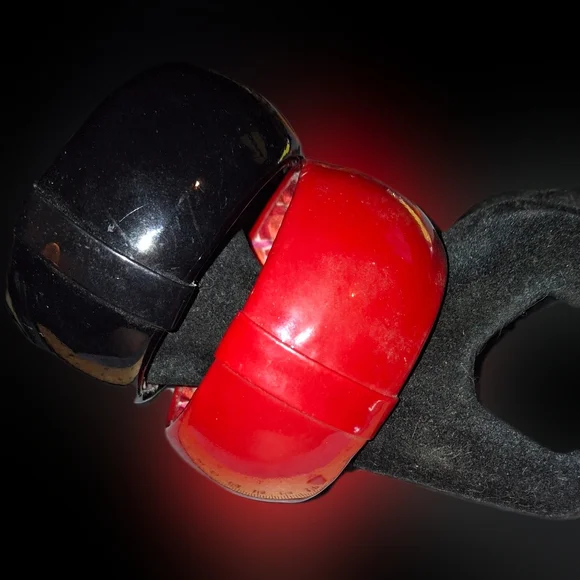 Statement Bangle Wide Bracelet Inner Lining Red And Black Set Of Two - Picture 6 of 8
